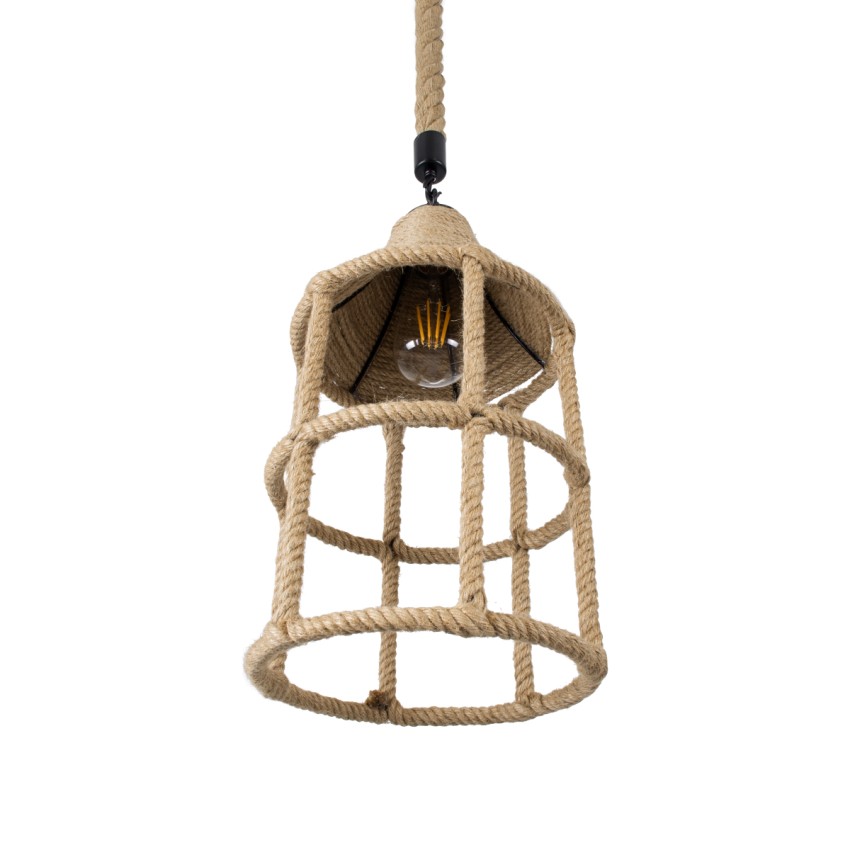 YUBA  Boho Κρεμαστό Φωτιστικό Πλέγμα Μονόφωτο 1 x E27 IP20 Μπεζ Σχοινί - Μ22 x Π22 x Y40cm