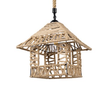 SPIKY  Boho Κρεμαστό Φωτιστικό Φιγούρα Μονόφωτο 1 x E27 IP20 Μπεζ Σχοινί - Μ43 x Π43 x Y28cm