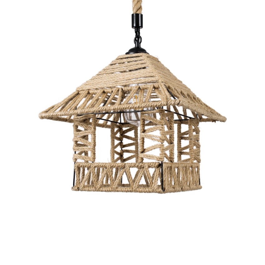 SPIKY  Boho Κρεμαστό Φωτιστικό Φιγούρα Μονόφωτο 1 x E27 IP20 Μπεζ Σχοινί - Μ43 x Π43 x Y28cm