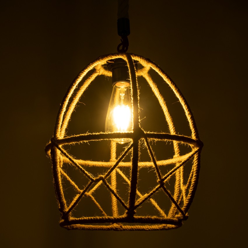 TELAN  Vintage Κρεμαστό Φωτιστικό Πλέγμα Μονόφωτο 1 x E27 IP20 Μπεζ Σχοινί - Μ30 x Π30 x Υ38cm