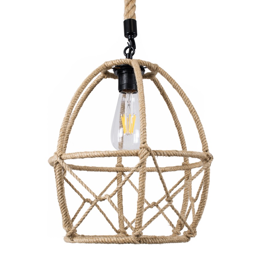 TELAN  Vintage Κρεμαστό Φωτιστικό Πλέγμα Μονόφωτο 1 x E27 IP20 Μπεζ Σχοινί - Μ30 x Π30 x Υ38cm