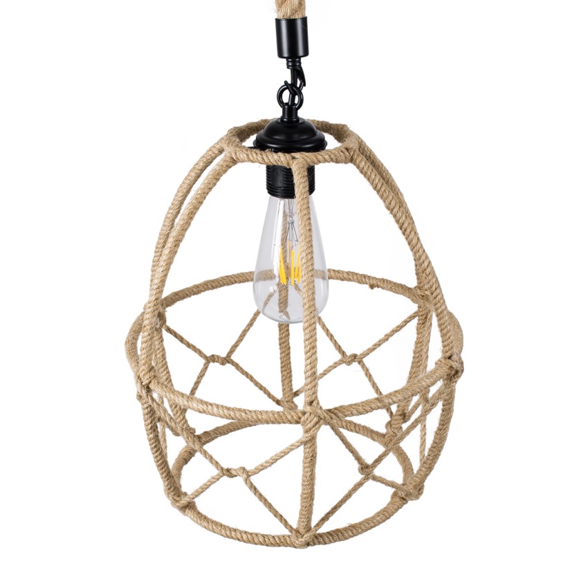 TELAN  Vintage Κρεμαστό Φωτιστικό Πλέγμα Μονόφωτο 1 x E27 IP20 Μπεζ Σχοινί - Μ30 x Π30 x Υ38cm