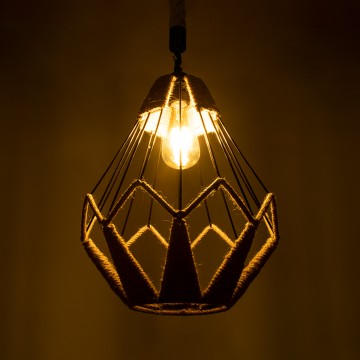 CONICAL  Vintage Κρεμαστό Φωτιστικό Πλέγμα Μονόφωτο 1 x E27 IP20 Μαύρο Μέταλλο με Μπεζ Σχοινί - Μ30 x Π30 x Υ40cm