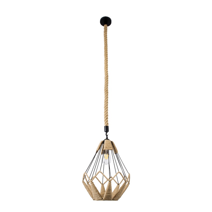 CONICAL  Vintage Κρεμαστό Φωτιστικό Πλέγμα Μονόφωτο 1 x E27 IP20 Μαύρο Μέταλλο με Μπεζ Σχοινί - Μ30 x Π30 x Υ40cm
