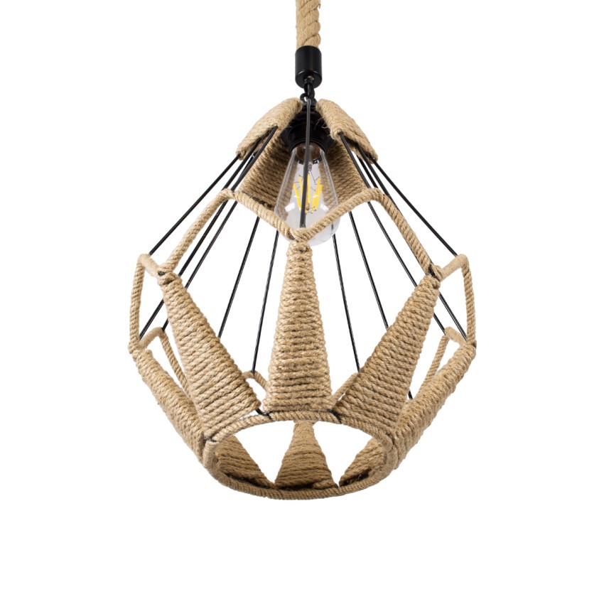 CONICAL  Vintage Κρεμαστό Φωτιστικό Πλέγμα Μονόφωτο 1 x E27 IP20 Μαύρο Μέταλλο με Μπεζ Σχοινί - Μ30 x Π30 x Υ40cm
