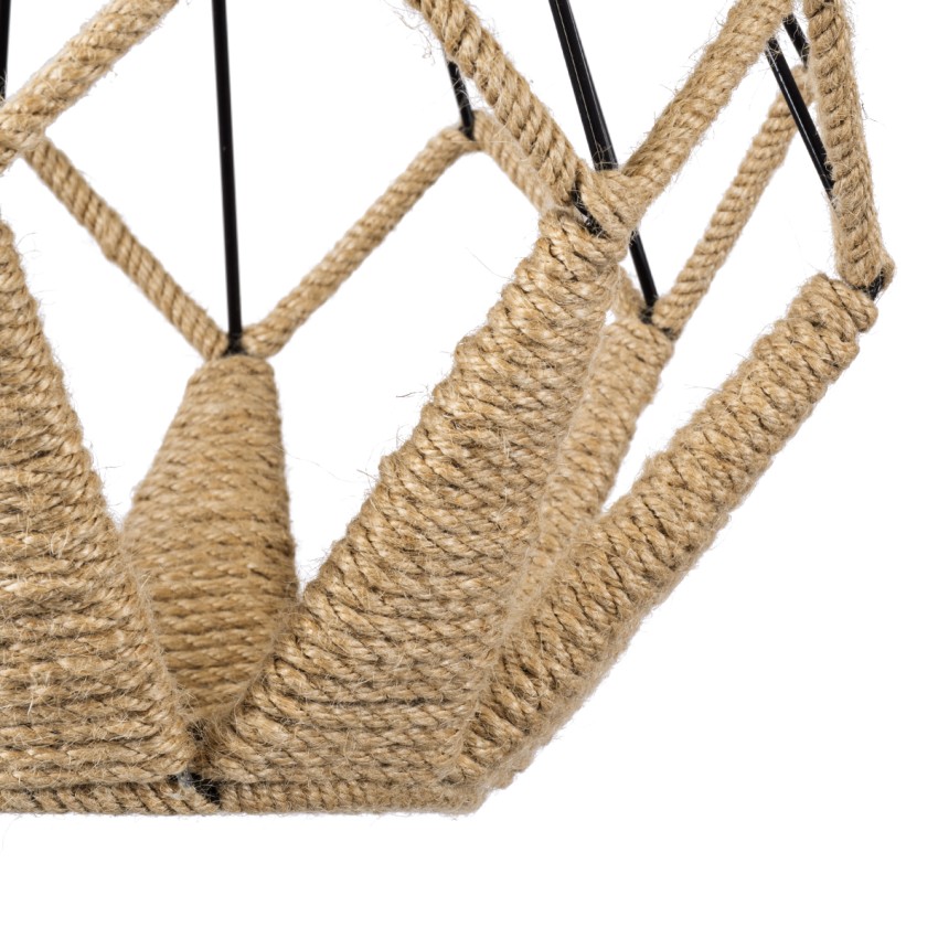 CONICAL  Vintage Κρεμαστό Φωτιστικό Πλέγμα Μονόφωτο 1 x E27 IP20 Μαύρο Μέταλλο με Μπεζ Σχοινί - Μ30 x Π30 x Υ40cm