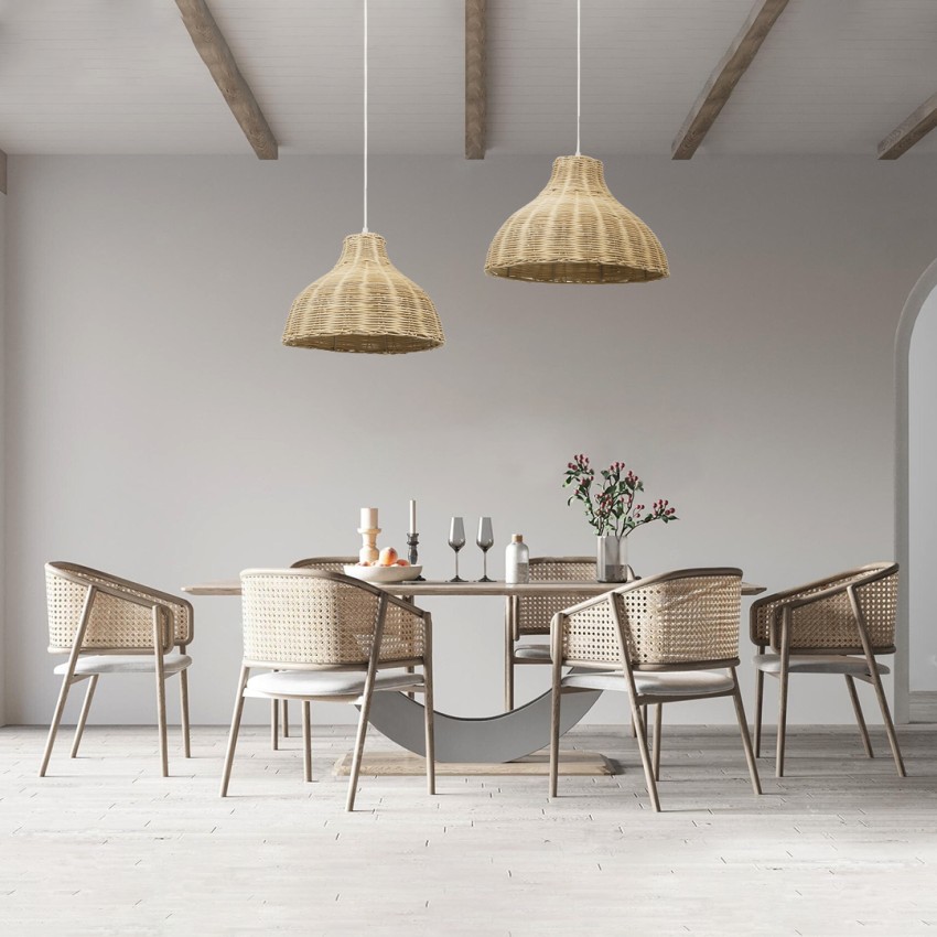 MAYOTTE  Boho Κρεμαστό Φωτιστικό Καμπάνα Μονόφωτο 1 x E27 IP20 Μπεζ Ξύλο - Μ40 x Π40 x Υ28cm
