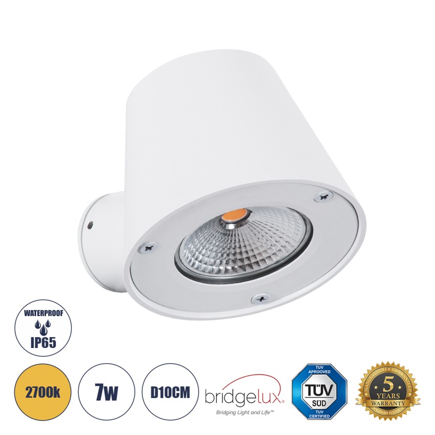 GARDENIA  Φωτιστικό Τοίχου - Απλίκα Αρχιτεκτονικού Φωτισμού Εσωτερικού/Εξωτερικού Χώρου Up or Down LED 7W 700lm 60° AC220-240V Αδιάβροχο IP65 - Σώμα Αλουμινίου & Tempered Glass - Μ9.5 x Π13 x Υ7.7cm - Θερμό Λευκό 2700K - Λευκό - Bridgelux Chip