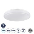 SENSORANO  Πλαφονιέρα Οροφής LED 30W 3000lm 120° AC 220-240V με Ενσωματωμένο Σύστημα Ρυθμιζόμενου Microwave Αισθητήρα Κίνησης - Αδιάβροχη IP54 Φ38 x Υ5.3cm Ψυχρό Λευκό 6000K - Λευκό - Bridgelux Chips
