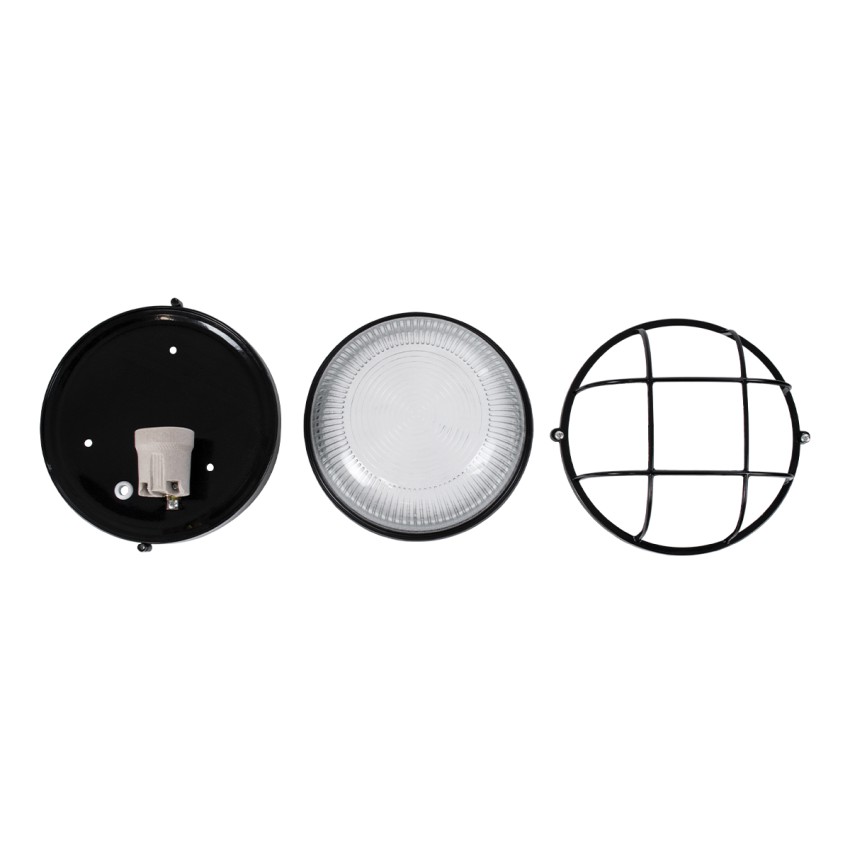 GLOBOSTAR® BOATLIGHT  Vintage Φωτιστικό Καραβοχελώνα Τοίχου & Οροφής με Ντουί 1 x E27 AC 220-240V Αδιάβροχο IP65 - Μαύρο Ματ - Μ17.5 x Π17.5 x Υ9cm