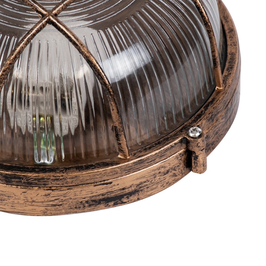 GLOBOSTAR® BOATLIGHT  Vintage Φωτιστικό Καραβοχελώνα Τοίχου & Οροφής με Ντουί 1 x E27 AC 220-240V Αδιάβροχο IP65 - Χάλκινο Εφέ Σκουριάς Ματ - Μ17.5 x Π17.5 x Υ9cm
