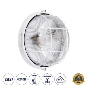 BOATLIGHT  Vintage Industrial Φωτιστικό Τοίχου - Απλίκα - Καραβοχελώνα Εξωτερικού Χώρου Δίφωτο 2 x E27 AC220-240V Αδιάβροχο IP65 - Σώμα Αλουμινίου & Tempered Glass - Φ24 x Υ11cm - Λευκό - Στρόγγυλο