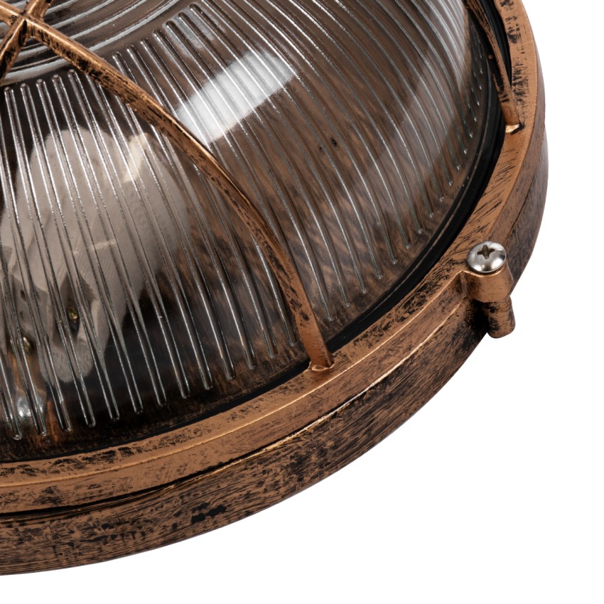 GLOBOSTAR® BOATLIGHT  Vintage Φωτιστικό Καραβοχελώνα Τοίχου & Οροφής με Ντουί 2 x E27 AC 220-240V Αδιάβροχο IP65 - Χάλκινο Παλαιωμένο Εφέ Σκουριάς Ματ - Μ24 x Π24 x Υ11cm