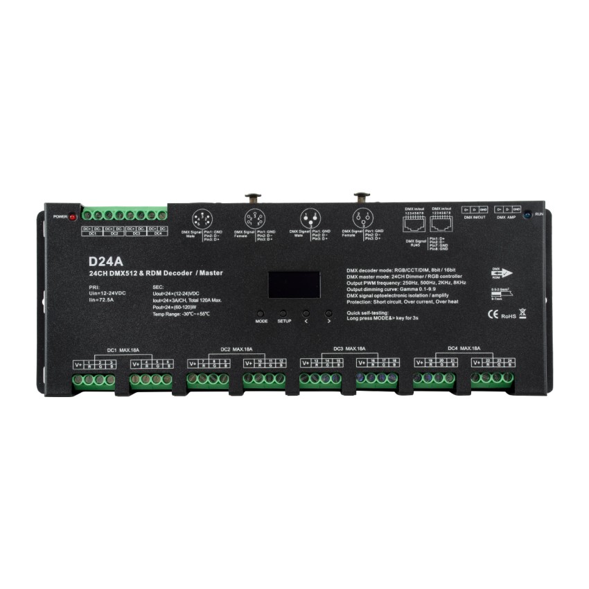 D24A SKYDANCE DC DMX & RDM Dimmer High Speed Controller / Decoder / Master 24 Καναλιών DC 12-24V 24 x 3A 72W - Max 72.5A 1740W - IP20 DMX512 Μ16.7 x Π5 x Υ2.4cm D24A SKYDANCE DC DMX & RDM Dimmer High Speed Controller / Decoder / Master 24 Καναλιών DC 12-24V 24 x 3A 72W - Max 72.5A 1740W - IP20 DMX512 Μ16.7 x Π5 x Υ2.4cm