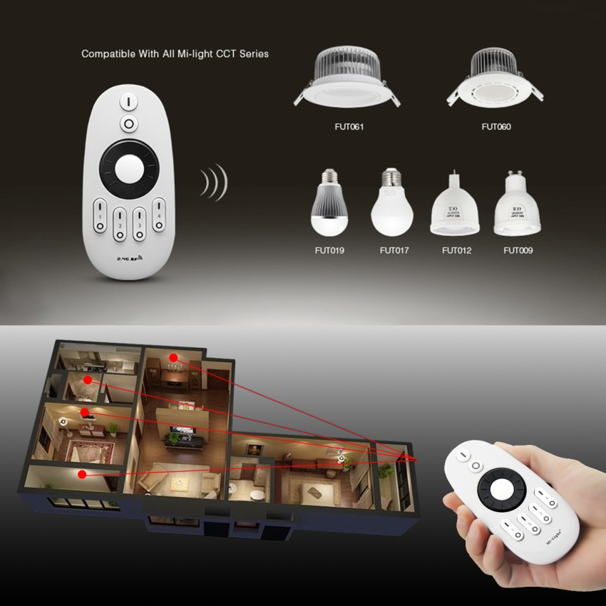 FUT006 Mi-Light Ασύρματο Χειριστήριο RF 2.4Ghz 4 Group για όλα τα Μονόχρωμα & CCT Mi-BOXER Controller DC 3V 2 x AAA - IP20 Λευκό Μ10.8 x Π5.4 x Υ2cm