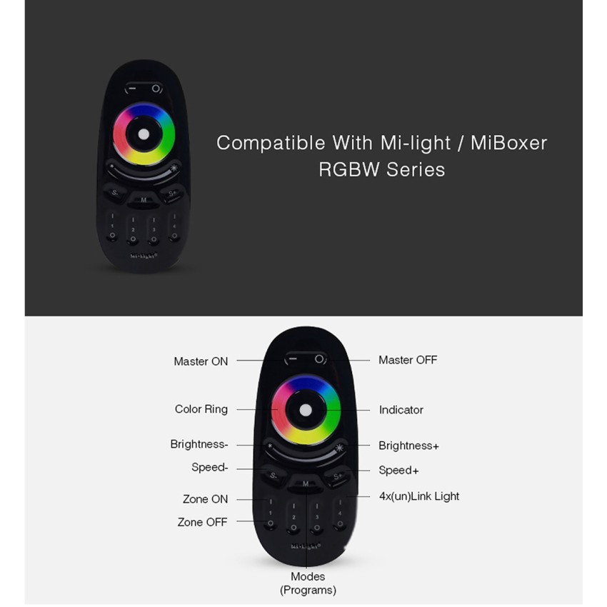 FUT096-B Mi-Light Ασύρματο Χειριστήριο Αφής RF 2.4Ghz 4 Group για όλα τα RGBW Mi-BOXER Controller DC 3V 2 x AAA - IP20 Μαύρο Μ12 x Π5.4 x Υ2cm