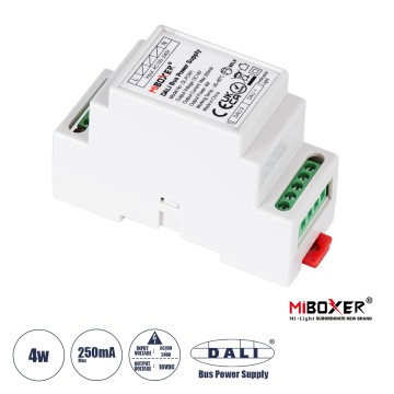 GLOBOSTAR® MiBOXER-DL-POW1  DC DALI BUS Τροφοδοτικό/Μετασχηματιστής SELV Ράγας με 2 x 125mA 2W Κανάλια AC 220-240V σε DC 16V 250mA 4W Max IP20 - DALI BUS - Μ9 x Π3.4 x Υ6cm