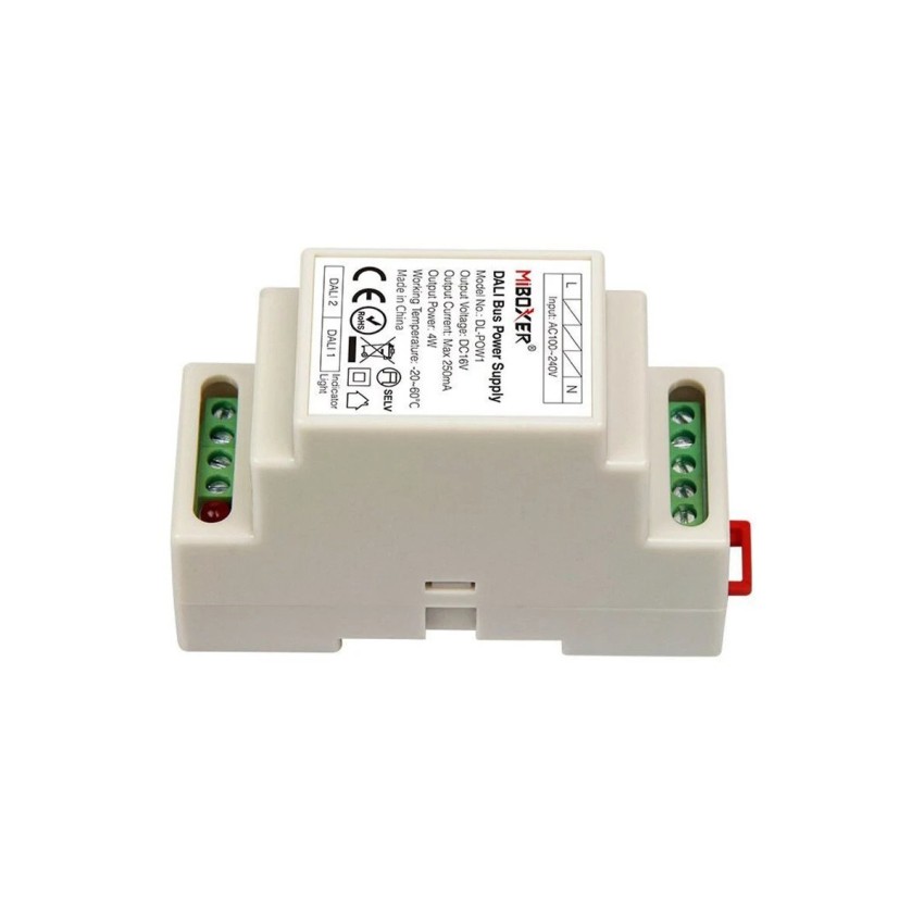 GLOBOSTAR® MiBOXER-DL-POW1  DC DALI BUS Τροφοδοτικό/Μετασχηματιστής SELV Ράγας με 2 x 125mA 2W Κανάλια AC 220-240V σε DC 16V 250mA 4W Max IP20 - DALI BUS - Μ9 x Π3.4 x Υ6cm