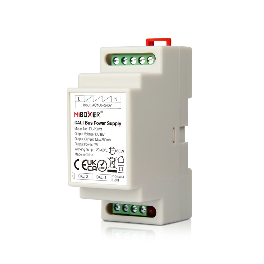 GLOBOSTAR® MiBOXER-DL-POW1  DC DALI BUS Τροφοδοτικό/Μετασχηματιστής SELV Ράγας με 2 x 125mA 2W Κανάλια AC 220-240V σε DC 16V 250mA 4W Max IP20 - DALI BUS - Μ9 x Π3.4 x Υ6cm