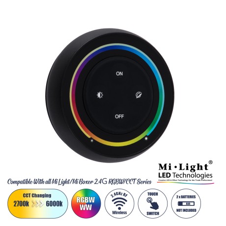 S2-B Mi-Light Ασύρματο Χειριστήριο Αφής RF 2.4Ghz για όλα τα RGBW+WW Mi-BOXER Controller DC 3V 2 x AAA - IP20 Μαύρο Φ7 x Υ2.5cm