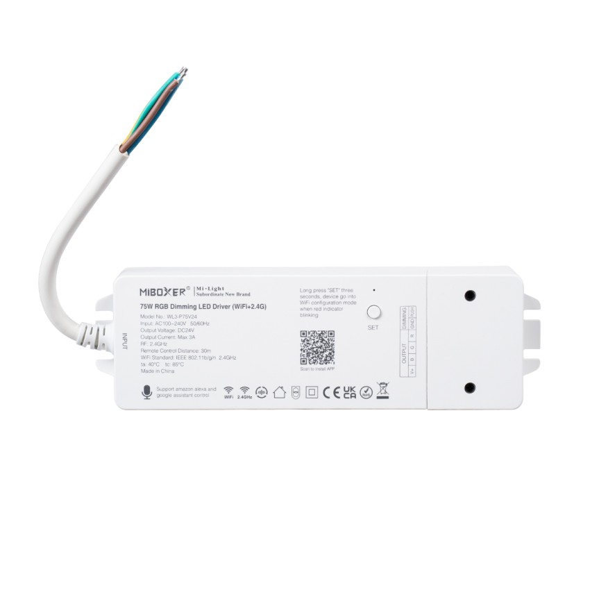 WL3-P75V24 Mi-BOXER DC Smart Wifi & RF 2.4Ghz & Push Dimming Power Supply Τροφοδοτικό SELV & Controller / Dimmer All in One 3 Καναλιών AC100-240V σε DC 24V 3 x 0.6A 14.4W - Max 3A 75W - IP20 RGB Μ19 x Π5.5 x Υ3.2cm WL3-P75V24 Mi-BOXER DC Smart Wifi & RF 2.4Ghz & Push Dimming Power Supply Τροφοδοτικό SELV & Controller / Dimmer All in One 3 Καναλιών AC100-240V σε DC 24V 3 x 0.6A 14.4W - Max 3A 75W - IP20 RGB Μ19 x Π5.5 x Υ3.2cm