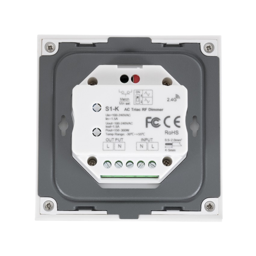 S1-K SKYDANCE AC Smart RF 2.4Ghz & Ροοστάτη - Push ON/OFF Triac Dimming AC100-240V σε AC100-240V 1 x 1.5A 360W - Max 1.5A 360W - IP20 - Λευκό Σώμα - Μ8.5 x Π8.5 x Υ5cm