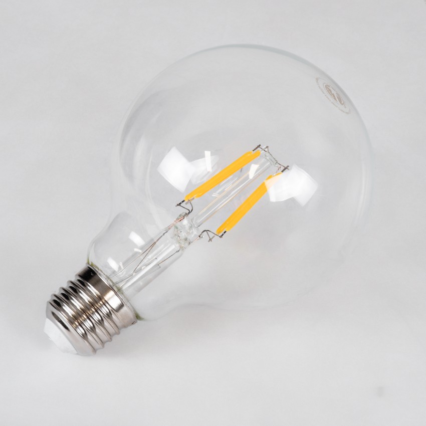 Λάμπα LED Long Filament E27 G95 Γλόμπος 4W 400lm 360° AC 220-240V IP20 Φ9.5 x Υ13.5cm Θερμό Λευκό 2700K με Διάφανο Γυαλί - Dimmable