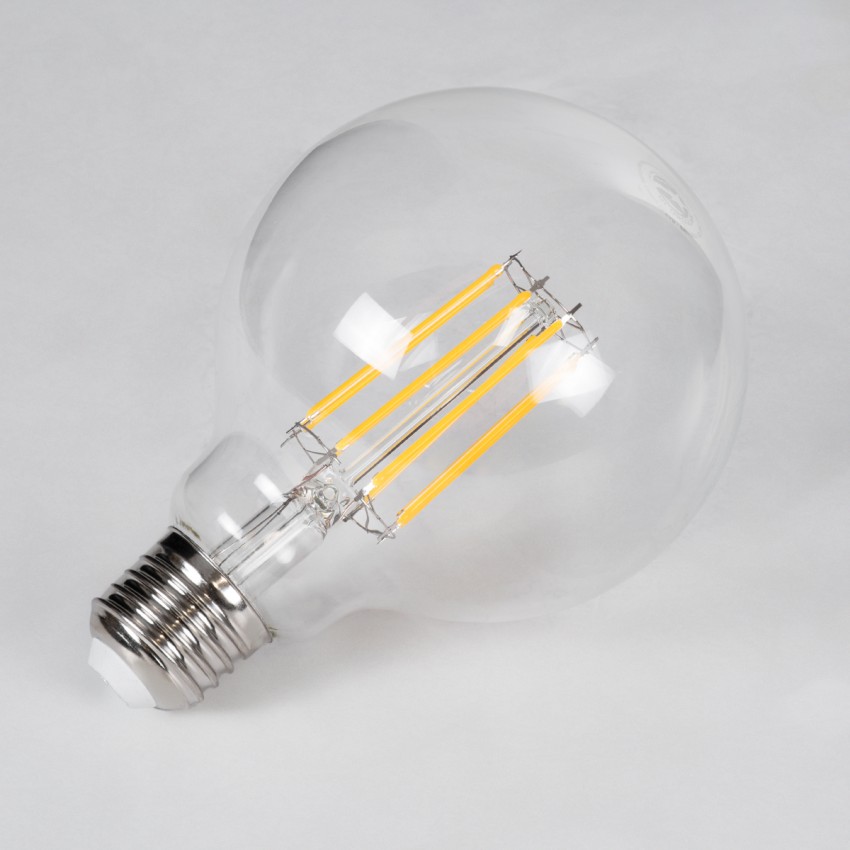 Λάμπα LED Long Filament E27 G95 Γλόμπος 12W 1200lm 360° AC 220-240V IP20 Φ9.5 x Υ13.5cm Θερμό Λευκό 2700K με Διάφανο Γυαλί - Dimmable