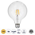 Λάμπα LED Long Filament E27 G125 Γλόμπος 4W 400lm 360° AC 220-240V IP20 Φ12.5 x Υ18cm Θερμό Λευκό 2700K με Διάφανο Γυαλί - Dimmable
