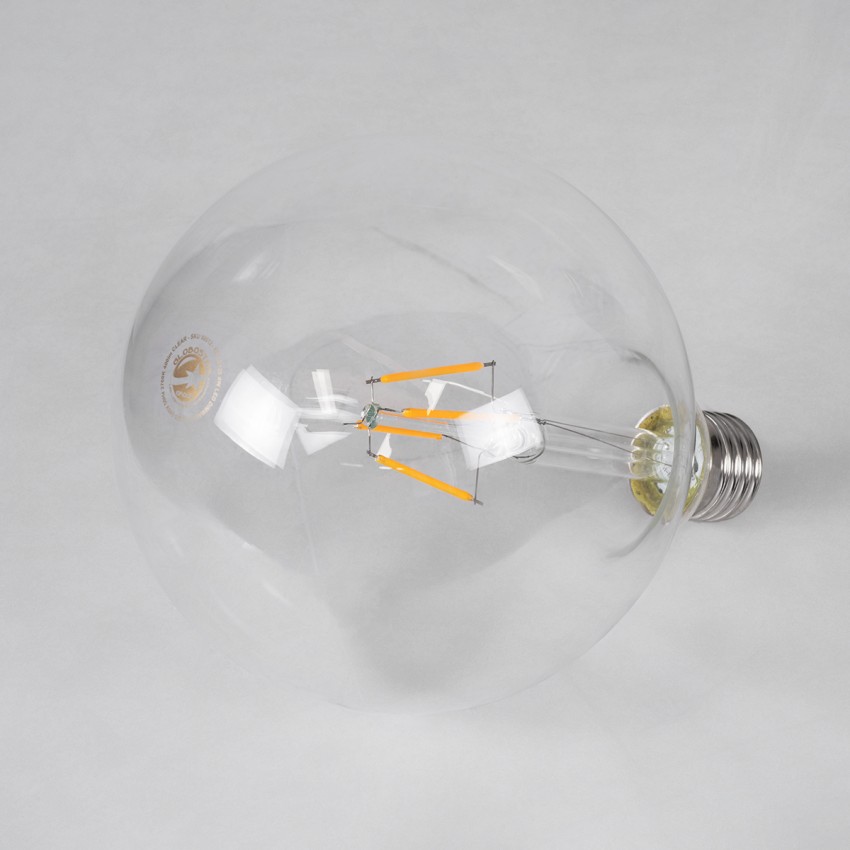 Λάμπα LED Long Filament E27 G125 Γλόμπος 4W 400lm 360° AC 220-240V IP20 Φ12.5 x Υ18cm Θερμό Λευκό 2700K με Διάφανο Γυαλί - Dimmable