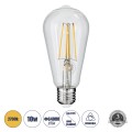 Λάμπα LED Long Filament E27 ST64 Αχλάδι 10W 1000lm 360° AC 220-240V IP20 Φ6.4 x Υ14cm Θερμό Λευκό 2700K με Διάφανο Γυαλί - Dimmable