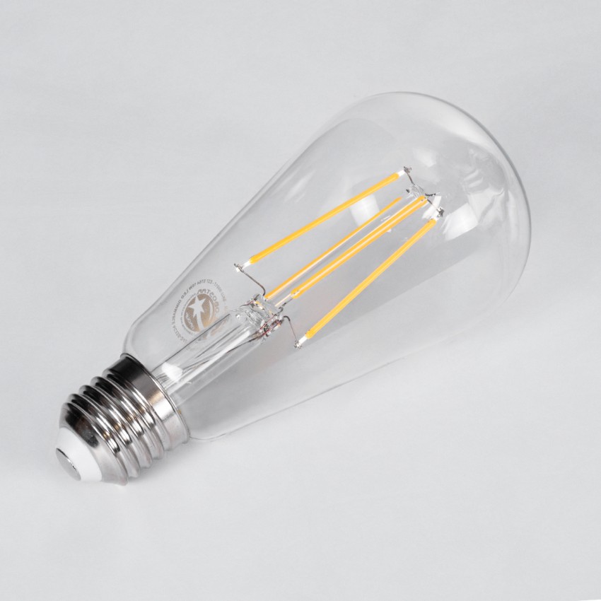 Λάμπα LED Long Filament E27 ST64 Αχλάδι 10W 1000lm 360° AC 220-240V IP20 Φ6.4 x Υ14cm Θερμό Λευκό 2700K με Διάφανο Γυαλί - Dimmable