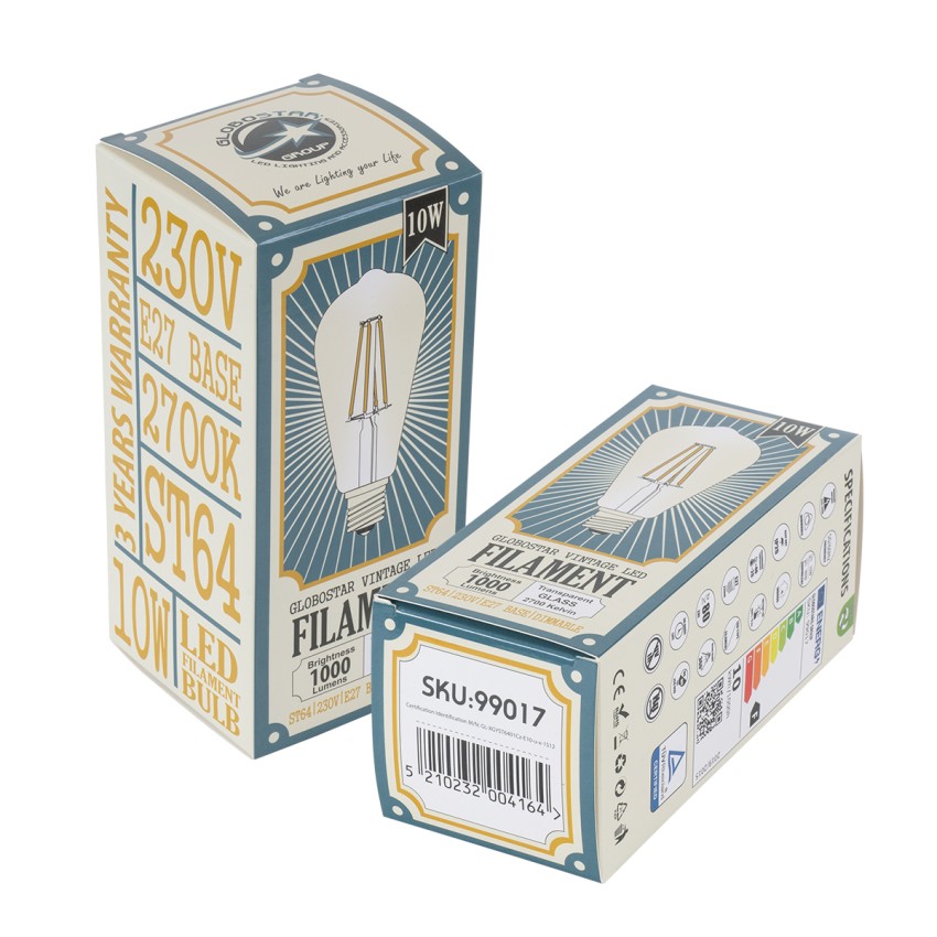 Λάμπα LED Long Filament E27 ST64 Αχλάδι 10W 1000lm 360° AC 220-240V IP20 Φ6.4 x Υ14cm Θερμό Λευκό 2700K με Διάφανο Γυαλί - Dimmable