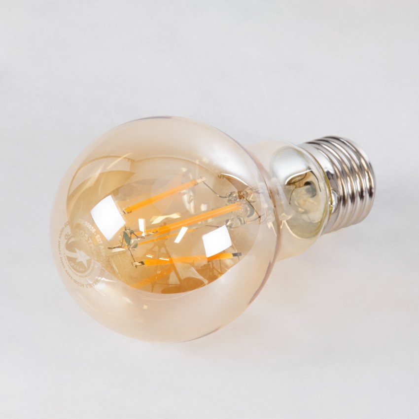LED Long Filament Bulb E27 A60 Globe 6W 550lm 360° AC 220-240V IP20 D6 x H10.5cm Ultra Θερμό Λευκό 2200K με Μελί Γυαλί - Dimmable