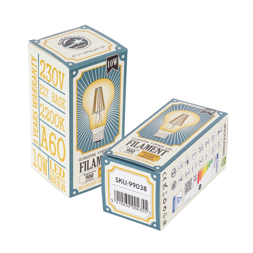 Λάμπα LED Long Filament E27 A60 Γλόμπος 10W 900lm 360° AC 220-240V IP20 Φ6 x Υ10.5cm Ultra Θερμό Λευκό 2200K με Μελί Γυαλί - Dimmable