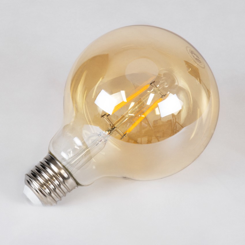 LED Long Filament Bulb E27 G95 Globe 4W 350lm 360° AC 220-240V IP20 D9.5 x H13.5cm Ultra Θερμό Λευκό 2200K με Μελί Γυαλί - Dimmable