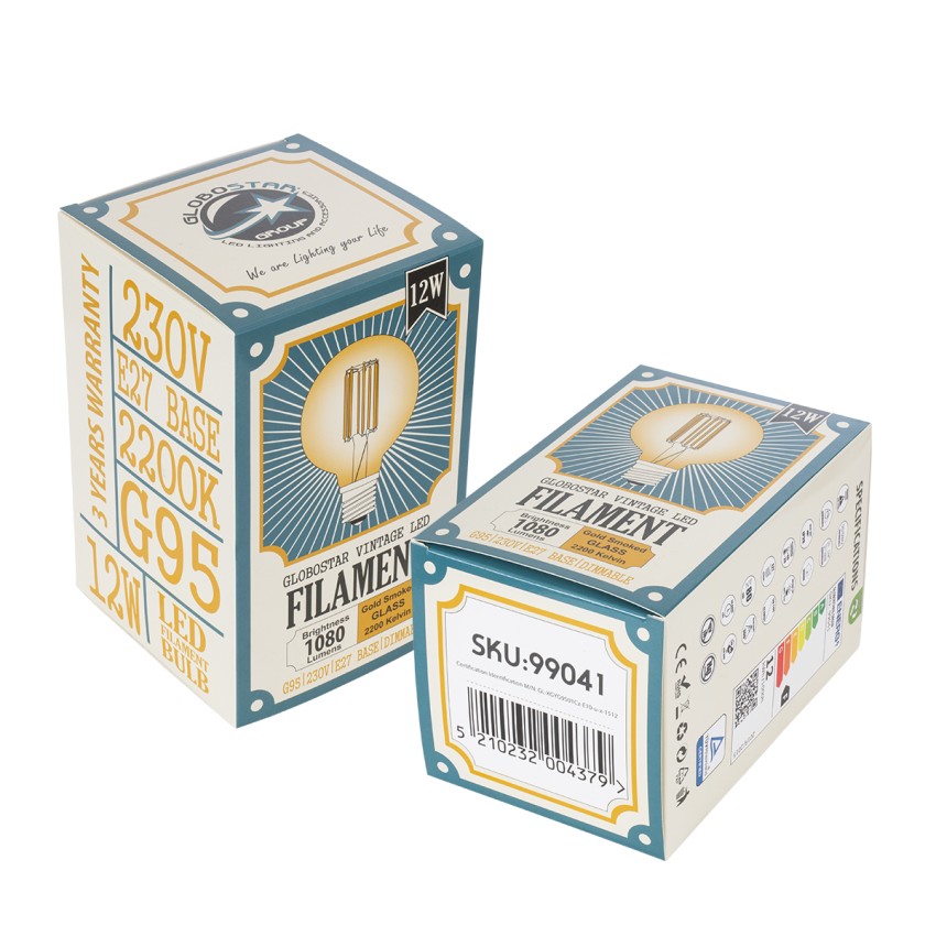 LED Long Filament Bulb E27 G95 Globe 12W 1080lm 360° AC 220-240V IP20 D9.5 x H13.5cm Ultra Θερμό Λευκό 2200K με Μελί Γυαλί - Dimmable