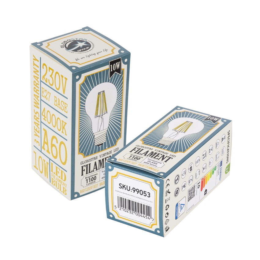 Λάμπα LED Long Filament E27 A60 Γλόμπος 10W 1100lm 360° AC 220-240V IP20 Φ6 x Υ10.5cm Φυσικό Λευκό 4000K με Διάφανο Γυαλί - Dimmable
