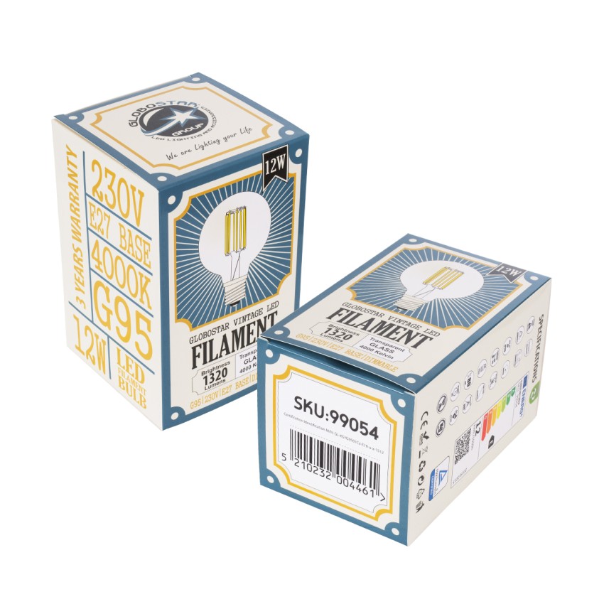 Λάμπα LED Long Filament E27 G95 Γλόμπος 12W 1320lm 360° AC 220-240V IP20 Φ9.5 x Υ13.5cm Φυσικό Λευκό 4000K με Διάφανο Γυαλί - Dimmable