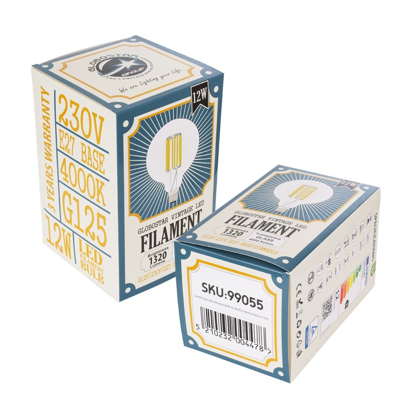 Λάμπα LED Long Filament E27 G125 Γλόμπος 12W 1320lm 360° AC 220-240V IP20 Φ12.5 x Υ18cm Φυσικό Λευκό 4000K με Διάφανο Γυαλί - Dimmable
