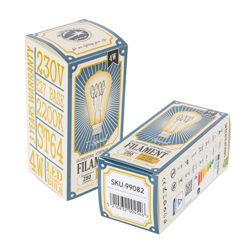 Λάμπα LED Ultra Thin Soft S Spiral Filament E27 ST64 Αχλάδι 4W 280lm 360° AC 220-240V IP20 Φ6.4 x Υ14cm Ultra Θερμό Λευκό 2200K με Μελί Γυαλί - Dimmable