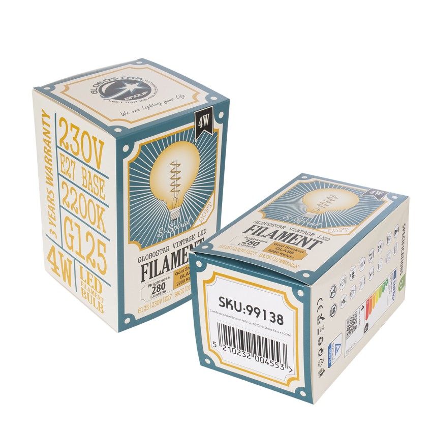 Λάμπα LED Soft S Spiral Filament E27 G125 Γλόμπος 4W 280lm 360° AC 220-240V IP20 Φ12.5 x Υ18cm Ultra Θερμό Λευκό 2200K με Μελί Γυαλί - Dimmable