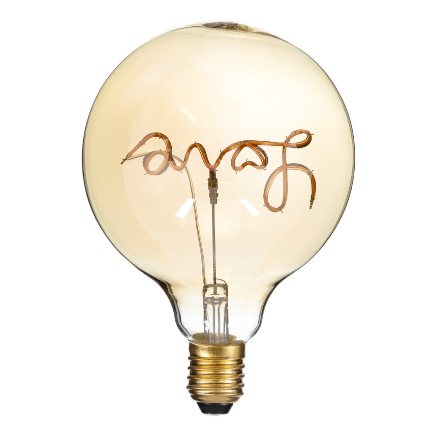 Λάμπα LED Ultra Thin Soft S Spiral Letter Filament E27 G125 LOVE Γλόμπος 2.4W 204lm 360° AC 220-240V IP20 Φ12.5 x Υ18cm Ultra Θερμό Λευκό 2200K με Μελί Γυαλί - Dimmable