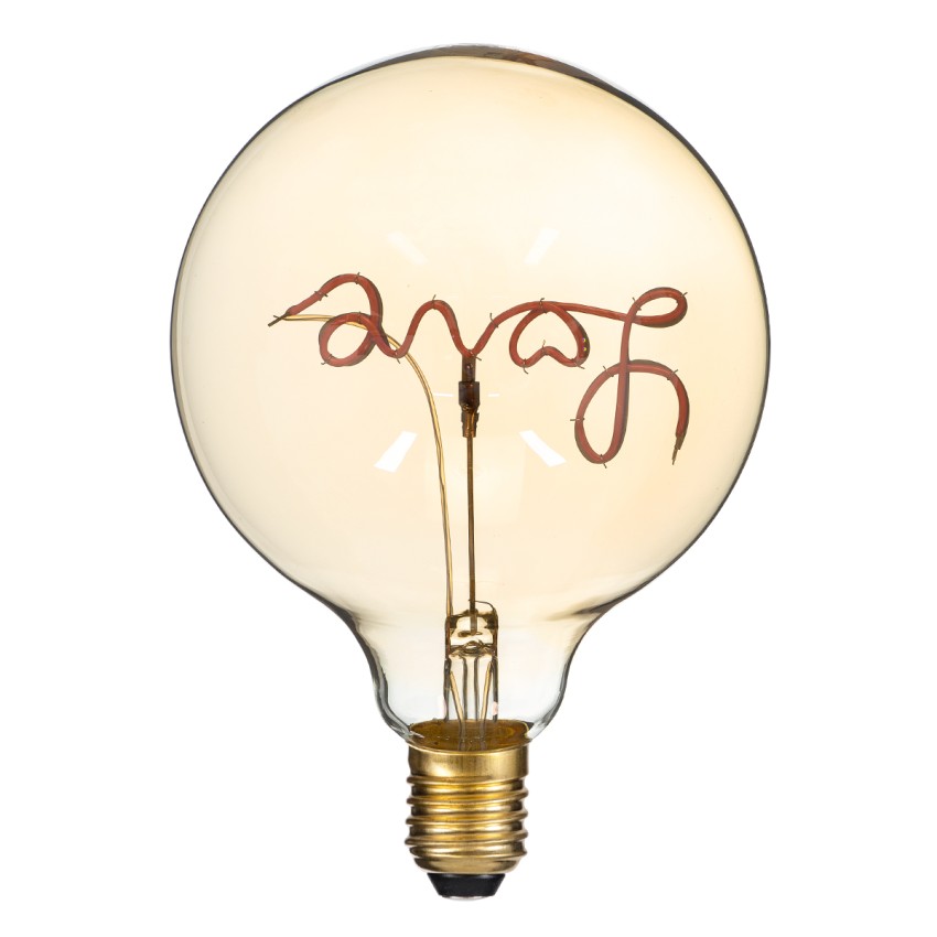 Λάμπα LED Ultra Thin Soft S Spiral Letter Filament E27 G125 LOVE Γλόμπος 2.4W 204lm 360° AC 220-240V IP20 Φ12.5 x Υ18cm Κόκκινο με Μελί Γυαλί - Dimmable