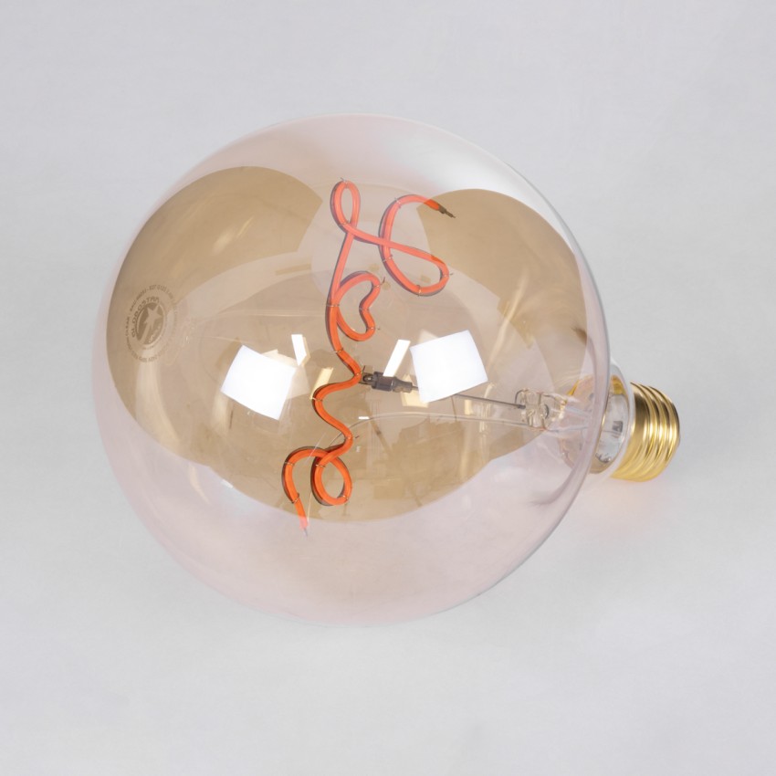 Λάμπα LED Ultra Thin Soft S Spiral Letter Filament E27 G125 LOVE Γλόμπος 2.4W 204lm 360° AC 220-240V IP20 Φ12.5 x Υ18cm Κόκκινο με Μελί Γυαλί - Dimmable