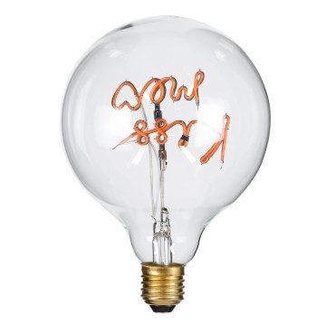 Λάμπα LED Ultra Thin Soft S Spiral Letter Filament E27 G125 KISS ME Γλόμπος 4W 340lm 360° AC 220-240V IP20 Φ12.5 x Υ18cm Ροζ με Διάφανο Γυαλί - Dimmable