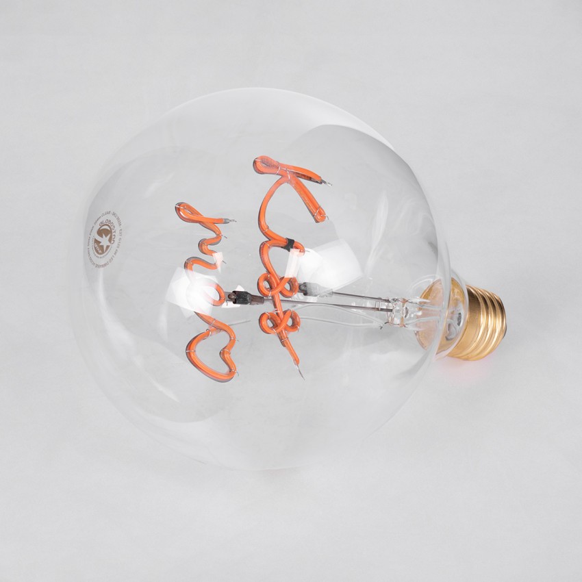 Λάμπα LED Ultra Thin Soft S Spiral Letter Filament E27 G125 KISS ME Γλόμπος 4W 340lm 360° AC 220-240V IP20 Φ12.5 x Υ18cm Ροζ με Διάφανο Γυαλί - Dimmable