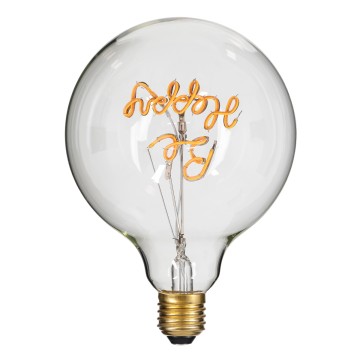 Λάμπα LED Ultra Thin Soft S Spiral Letter Filament E27 G125 BE HAPPY Γλόμπος 4W 340lm 360° AC 220-240V IP20 Φ12.5 x Υ18cm Ultra Θερμό Λευκό 2200K με Διάφανο Γυαλί - Dimmable