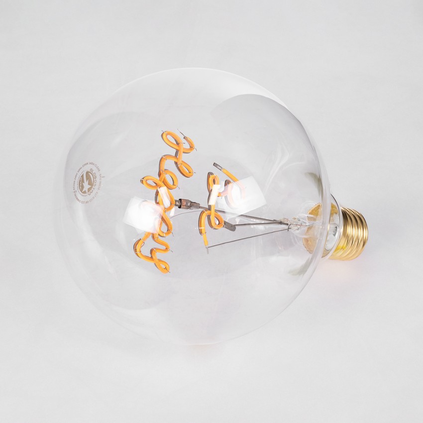 Λάμπα LED Ultra Thin Soft S Spiral Letter Filament E27 G125 BE HAPPY Γλόμπος 4W 340lm 360° AC 220-240V IP20 Φ12.5 x Υ18cm Ultra Θερμό Λευκό 2200K με Διάφανο Γυαλί - Dimmable
