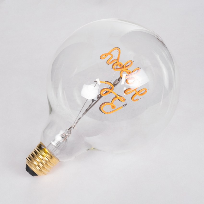 Λάμπα LED Ultra Thin Soft S Spiral Letter Filament E27 G125 BE HAPPY Γλόμπος 4W 340lm 360° AC 220-240V IP20 Φ12.5 x Υ18cm Ultra Θερμό Λευκό 2200K με Διάφανο Γυαλί - Dimmable